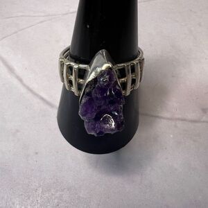 Raw Amethyst & Sterling Silver Statement Ring Sz9